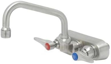 S-1115 4" Stainless Steel Wall Mount Workboard Faucet with Stainless Steel Lever Handles and 6" Stainless Steel Swing Nozzle with 2.2 GPM Stainless Steel Aerator