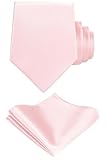 TIE G Solid Satin Woven dyed Color Formal Black Necktie and Pocket Square Sets in Gift Box (Blush)