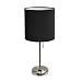 Limelights LT2024-BLK Brushed Steel Lamp with Charging Outlet and Fabric Shade, Black