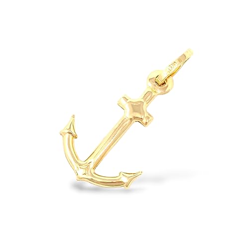 Pendentif tubulaire en or jaune motif ancre marine, bijou nautique 28 mm unisexe en or 750