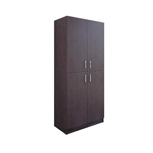 Image of VIKI Wardrobe | Wooden Almirah for 4 Small Door Wardrobe with Shelves & Hanging Space (Dark Wenge - 40D x 80W x 180.8H) | 1 Year Warranty | Free Assembly
