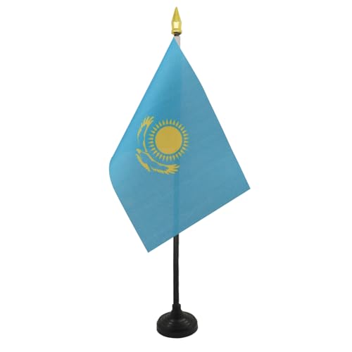 AZ FLAG - Mini Drapeau Kazakhstan De Table - 15x10 cm - Drapeau Kazakh De Bureau 100% Polyester Avec Hampe Pointe Dorée 25cm