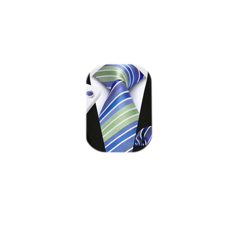 Image of HISDERN Mens Ties Set Stripe Plaid Ties for Men and Pocket Square Cufflinks Formal Silk Necktie Wedding Business