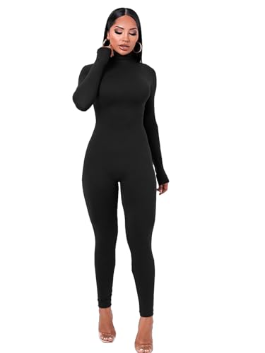 VUTRU Womens Fleece Lined Sexy One Piece High Neck Long Sleeve Backless Bodycon Jumpsuits Bodysuit Catsuit Sports Romper