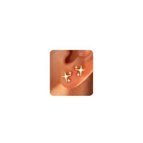 Gold Earrings for Women Trendy 14K Gold Plate Stud Earrings Small Dainty Hypoallergenic Simple Minimalist Star Earrings jewelry Gifts for Her