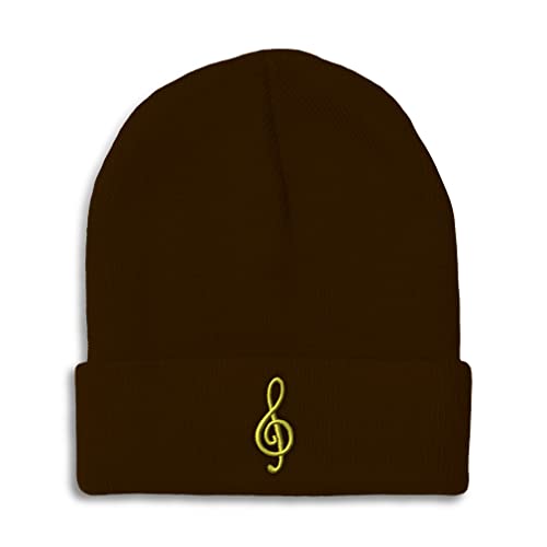 Speedy Pros Beanies for Men Treble Clef Embroidery Symbols Treble Clef Winter Hats for Women Acrylic Skull Cap 1 Size Brown Design Only