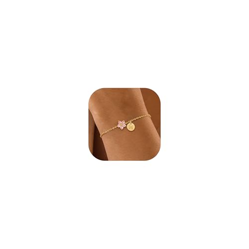 Image of KAERUN Initial Birthstone Gold Bracelets for Women Dainty Flowers Bracelets