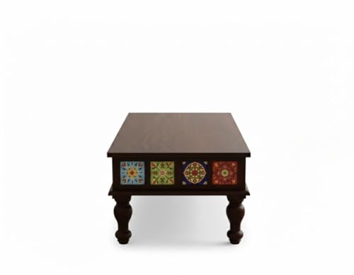 Image of Sheeshsam Wooden Center Coffee Table - Solid Wooden Coffee Table for Living Room - Tea Table Teapoy Center Piece for Home Sofa Center Table for Living Room (Walnut, Jesse)