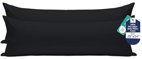 Image of ROYALE LINENS Body Pillow Cover - Double Brushed 1800 Microfiber - 20 inchx54 inch with Hidden Zipper Closure - Wrinkle & Fade Resistant - Super Soft Body Pillowcase 2 Pack (Black, Pack of 2)