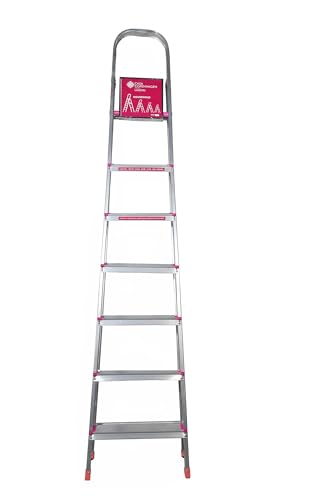 Image of Casa Copenhagen Designed in Denmark, 7-Step Foldable Aluminium Ladder Laser Cut with Super Advance Sure-Hinge Technology,7 Years Warranty - Silver