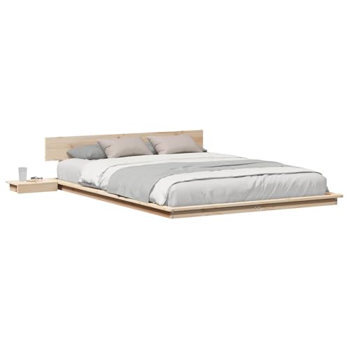 vidaXL Cadre de lit avec tête de lit Marron 160 x 200 cm Bois, Chambre Moderne, Cadre de lit rectangulaire avec Table de Chevet, mobilier Minimaliste pour Un...
