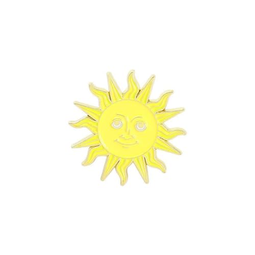 Image of Moon Sun Face Brooch Pin Cartoon Flaming Sun Badges Enamel White Moon Black Sun Corsage for Hat Bag T-shirt Decors
