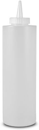 Set of 6 -- 24 Ounce Large Clear Squeeze Bottle, Condiment Squeeze Bottle, Open-Tip, Screw-On Spout, Polyethylene Durable Plastic, Diner Style.