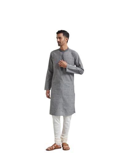 Kurta longue en coton Fabindia pour homme en gris anthracite taille M