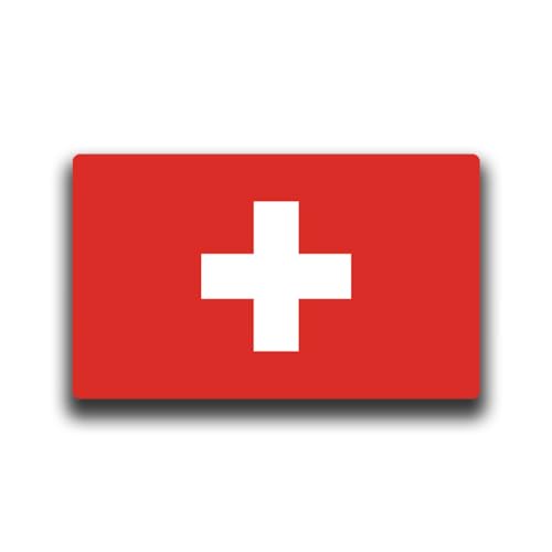 Image of World Country Flag Decal Stickers - Two Pack - for Cars Windows Bumpers Laptops Tablets Tumblers Cups Walls (Switzerland)