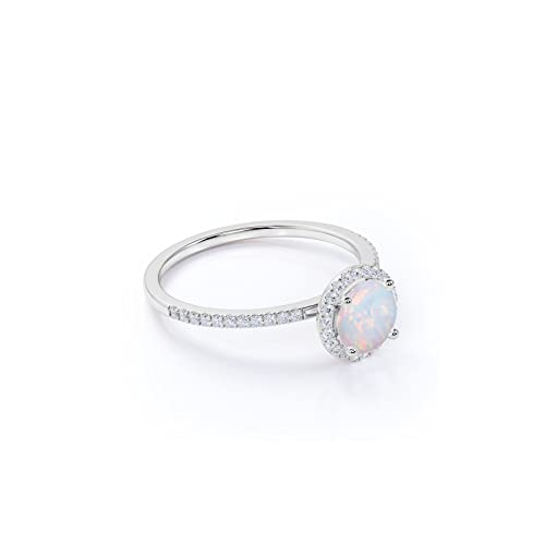 Verlobungsringe für Damen, 10 K, 14 K, 18 K Gold, Opal und Diamant, simulierter Opal und echte Diamantringe für Sie (Farbe G-H, Reinheit I2-I3), Metall, Diamant, Metall, Diamant – Bild 4