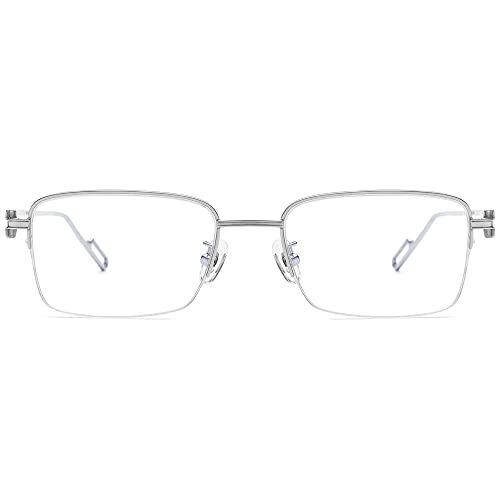 Image of HEPIDEM Vintage Style Rectangular Metal Eyeglasses for Men,Half Semi Rimless Square Optical Glasses Frame