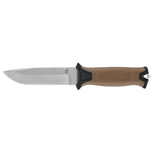 Gerber Gear StrongArm Magnacut - Fixed Blade Survival Tactical Knife for Camping, Outdoor, Hunting - Ergonomic Utility Tool with Sheath - Made in USA - Coyote Brown, Plain Edge