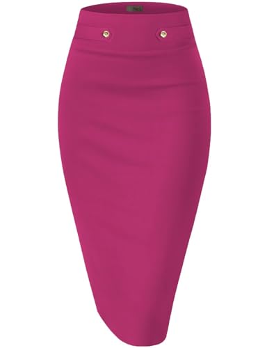 Image of Hybrid & Company Women's Nylon Ponte Skirt | Premium nylon ponte fabric, stretch comfort, pencil skirt design, below knee length, ideal for office and casual styling