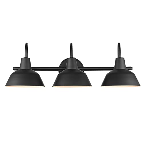 Globe Electric 65554 Barnyard 3-Light Vanity Light, Matte Black, White Interior Shades by Globe Electric - Image 4