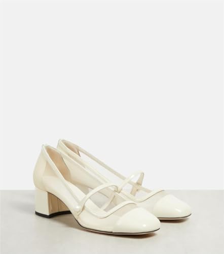 Women’s Block Heels Mary Jane Mesh Pumps Closed Two Tone Pumps for Work Casual Dress Shoes2