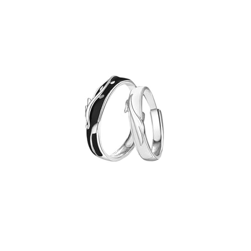 Bague de fiancaille argent noir femme cadeau couple personnalisé anneau réglable rameau argent 925