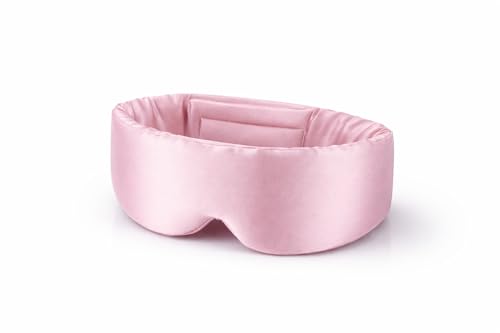 DELISEI Sleep Mask for Women and Men 100%Momme Mulberry Silk Eye Mask for Sleeping and Travel 100% Blackout Adjustable Strap Cooling Soft Silk Eyemask for Luxury and Wrinkle free sleeping. (pink)