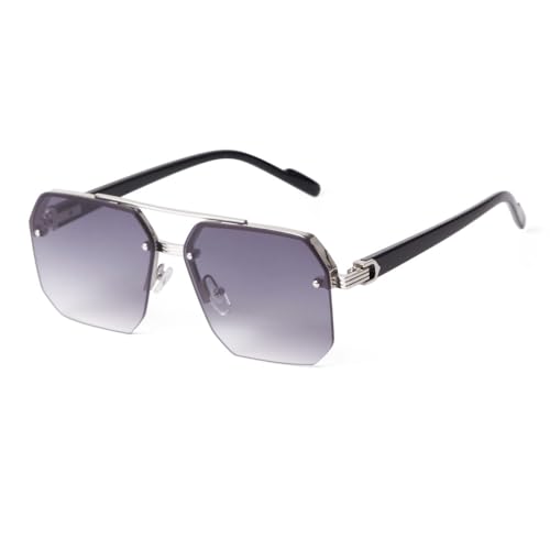 Lunettes de soleil de luxe carrées rétro à demi-monture pour femme