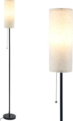 BREEZENEST Dimmable Floor Lamp with Linen Shade, 165cm Modern Standing Light for Living Room & Bedroom, 3 Colour Temperatures Reading Lamp with 9W LED Bulb Included (Zipper Dimming)