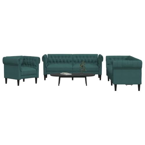 vidaXL Sofagarnitur 3-TLG., Sessel Couch Sofa für Wohnzimmer, Loungesofa Polstersofa mit Stützbeinen, Couchgarnitur Sitzmöbel, Modern, Dunkelgrün Stoff – Bild 5