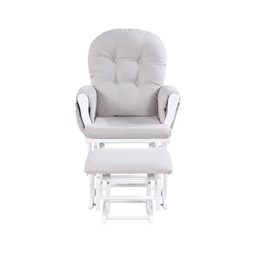 Image of Suite Bebe Mason Nursery Rocking Chair with Ottoman, Wooden Glider for Baby Nursing, Smooth Gliding Rocker, White and Woven Gray