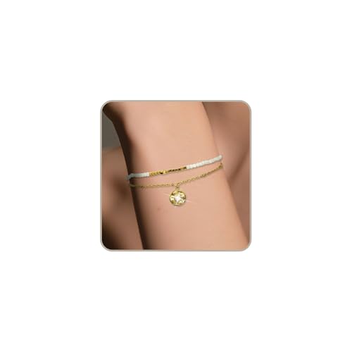 Layered Bracelet Gold Charm Malachite Gemstones Bead Chain Handmade Jewelry Natural Stone Waterproof Adjustable Stack Summer Beach Bracelets2