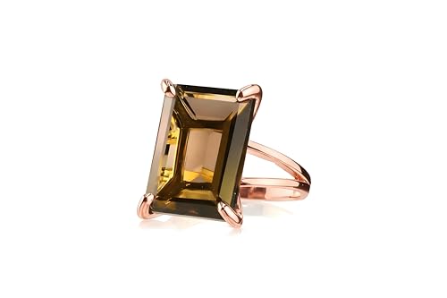 Bague de fiançailles quartz fumé et or rose 14k pour femme élégante