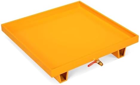 Industrial Spill Containment Pallet with Drain, Leak Proof Tray for Oil Drums Storage, Heavy Duty Use in Warehouses and Factories,65x65x15cm