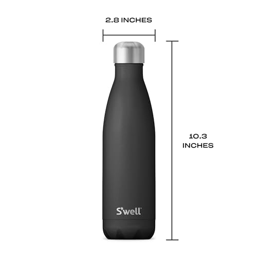 S’well Stainless Steel 17oz Water Bottle, Onyx Black, Triple-Layer Vacuum Insulated for 36 Hours Cold, 18 Hours Hot, BPA-Free, Durable and Portable