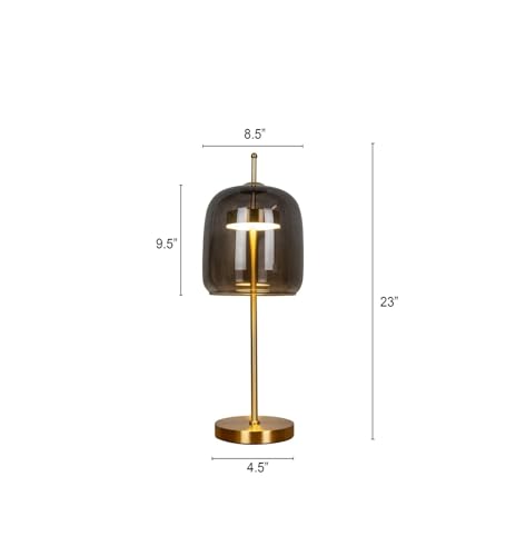 Image of Modern Smoke Glass Table Lamp with 3-Color LED | Black Metal Bedside Lamp for Living Room & Bedroom | Decorative Table Light for Home Decor