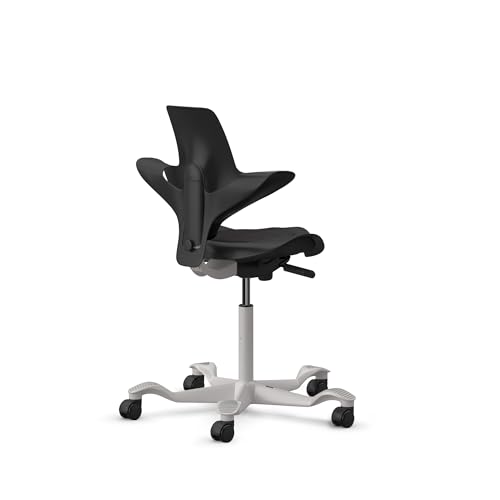 Image of HAG Capisco Puls Sit-Stand-Silver Base-Black Frame-Black Vinyl Pad