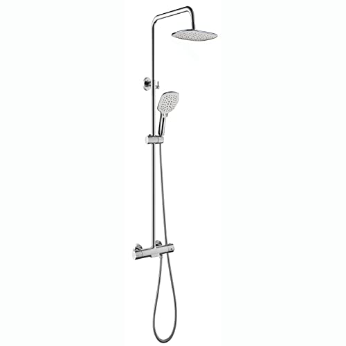 Système de douche thermostatique or brossé avec mitigeur mural et combo douchette