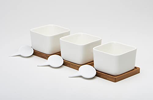 FLOWERPLUS Planter Pots Indoor, 3 Pack 3.4 Inch White Ceramic Small Square Succulent Cactus Flower Plant Pot with Bamboo Tray and Little Plants Signs for Indoors Outdoor Home Garden Kitchen Decor - Thumbnail 7
