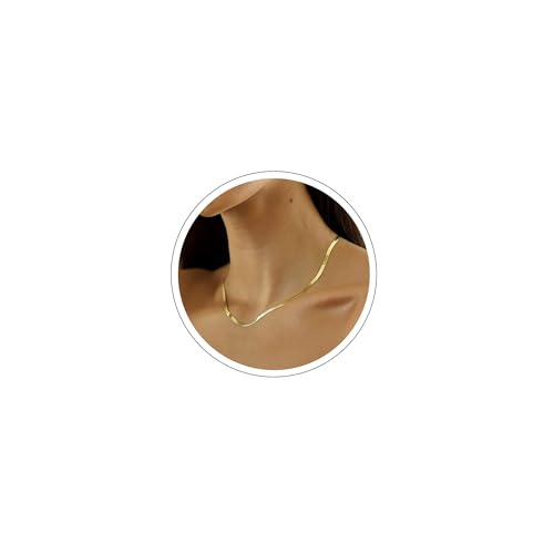 DEARMAY 14K Gold Plated Necklace for Women Dainty Gold Choker Herringbone Necklaces Simple Minimalist Thin Snake Chain Necklace Gold Jewelry Gifts