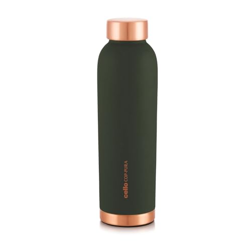 Image of CELLO Evita Copper Water Bottle For Daily & Office Use 1000 ml, Green | Leakproof & Rustproof ISI Certified Single Wall 100% Pure Copper Promotes Immunity, Improve Digestion & Supports Healthy Living