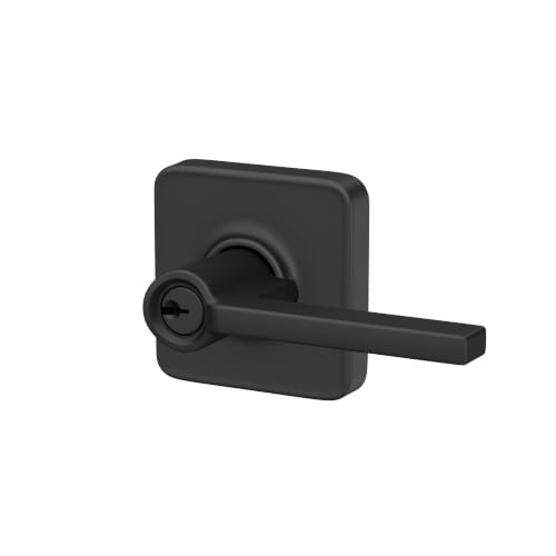 Image of SCHLAGE Latitude Keyed Entry Door Handle, Reversible, Matte Black | Keyed entry lever door handle with turn-button lock, Easy to install, Certified security & durability, Universal fit, 2 keys