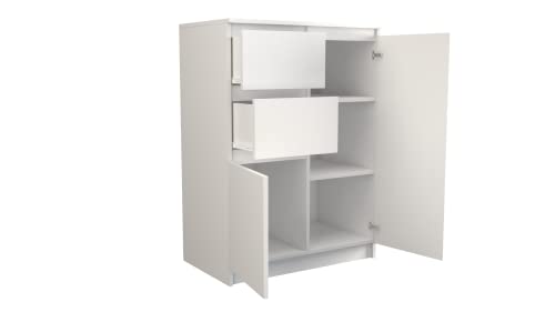 CDF Cómoda Compacta con 2 Puertas y 2 Cajones Mueble de Almacenaje Estrecho para Recibidor Dormitorio y Oficina 70 x 40 x 97 cm - Blanco - imagen 5