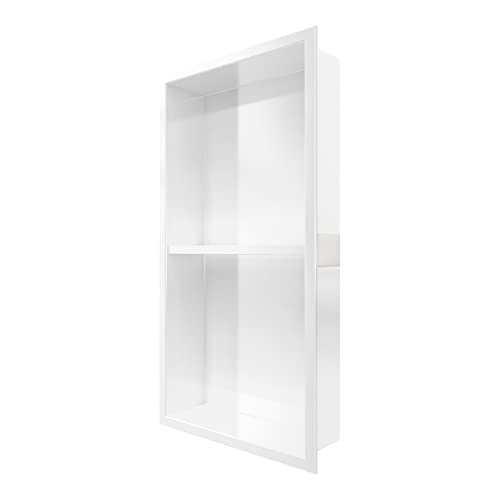 Odass | Shower Niche | 24" X 12" | No Tile Needed ­| Rectangular Stainless Steel #304 Niche | Matt White Recessed Single Shelf Organizer | Bathroom Storage For Shampoo Bottle #TOP4