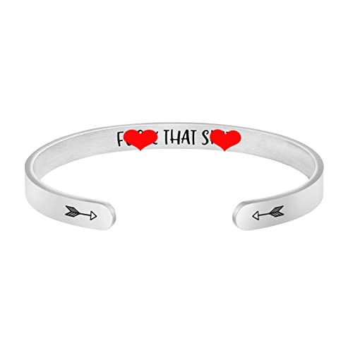 JoycuFF Gag Gifts for Women Funny Inspirational Bracelet Mantra Cuff Bangle Birthday Jewelry Cute Engraved Stainless Steel Metal Open