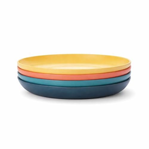Image of Wheat Straw Plates Set of 4 | Unbreakable Dinner Plates | Lightweight Reusable Serving Plates | Microwave & Dishwasher Safe | Multicolor Stackable Tableware - 20cm