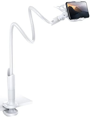Lamicall Phone Holder, Gooseneck Mount, Compatible with 4-7'' Smartphones and Desktops, Adjustable Arm and Non-Slip Base, Easy to Install and Use