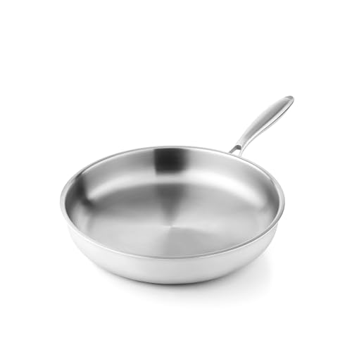 Image of 10 Inch Tri-Ply Stainless Steel Frying Pan, Healthy Stainless Steel Cookware, Skillet on Induction, Ceramic and Gas Cooktops, PFOA Free Cooking Pan, Dishwasher Safe, Stay-Cool Handle