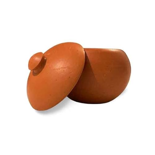 Traditional Look Handmade Clay pots with Lid, Home Table Decoration Stackable Medium Pots, Natural Round pots