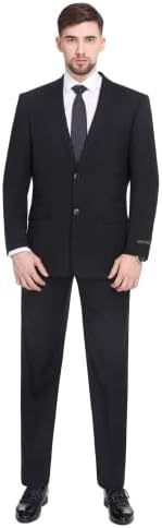 PL Men's Two-Piece Classic Fit Office 2 Button Suit Jacket & Pleated Pants Set,Black,50 Long / Waist 44"